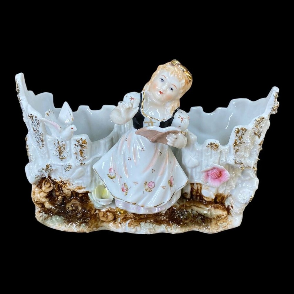 Antique Porcelain Thames Choir Girl Planter Vase Made in Japan Bird Flower